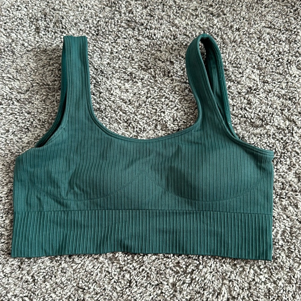Aimn Teal Ribbed Sports Bra Exercise Top Size S